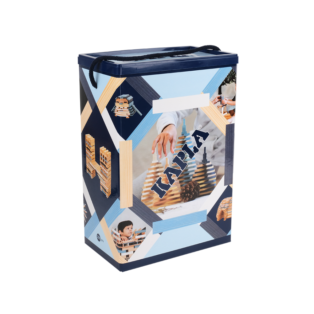 Kapla 200er Box blau: 200 Holzplättchen in den Winterfarben natur, blau und weiß. KiTa-Spielewelt