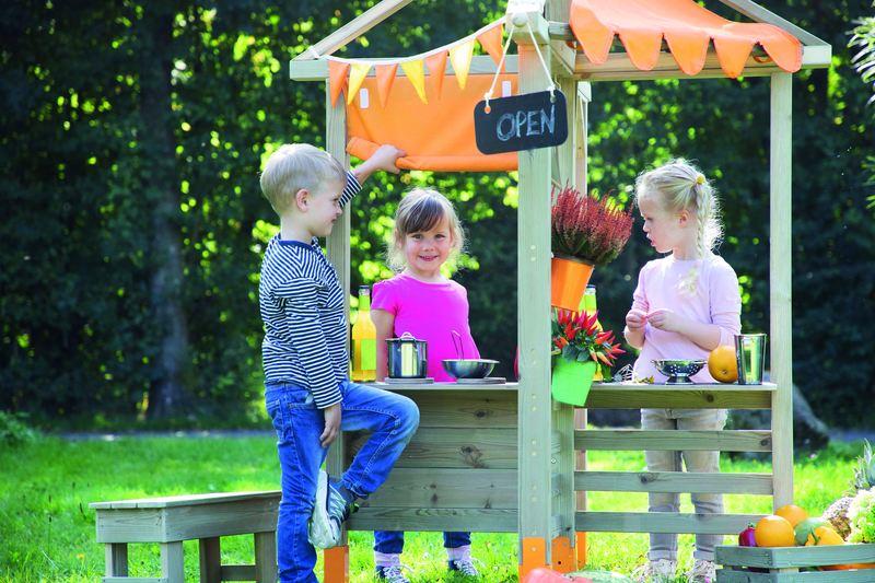 Rollenspiel Kiosk 4 in 1 - Spielhaus aus Holz für den Garten. KiTa-Spielewelt