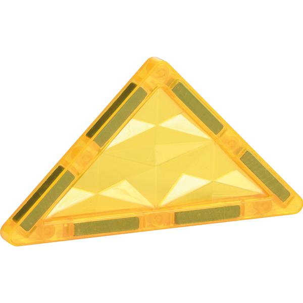 Magnetische Bausteine: Ein dreieckiger gelber Baustein im Detail. KiTa-Spielewelt