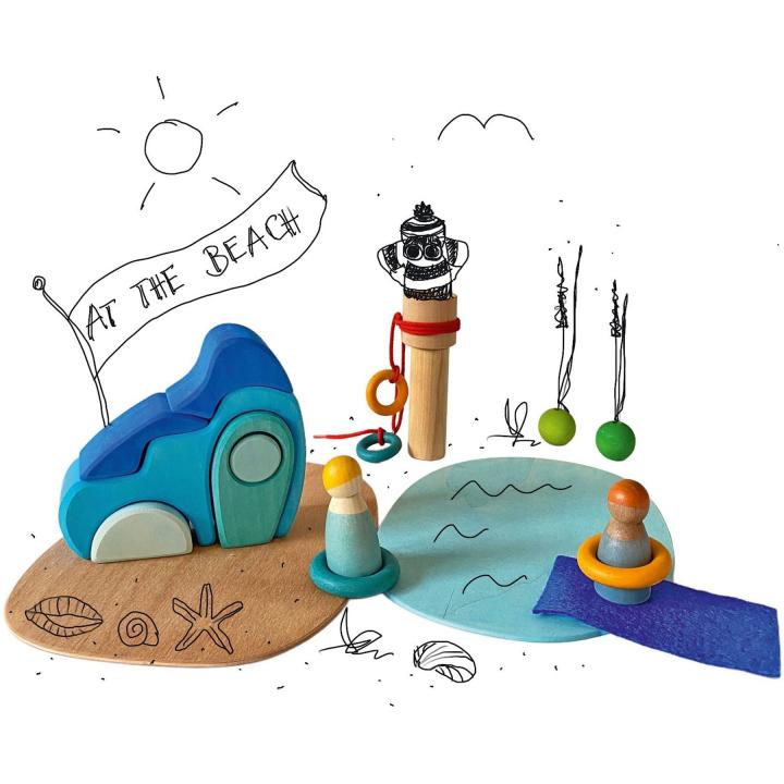 Grimms Spielwelt Meeresrauschen - dreidimensionales Legespiel - Szene am Strand. KiTa-Spielewelt