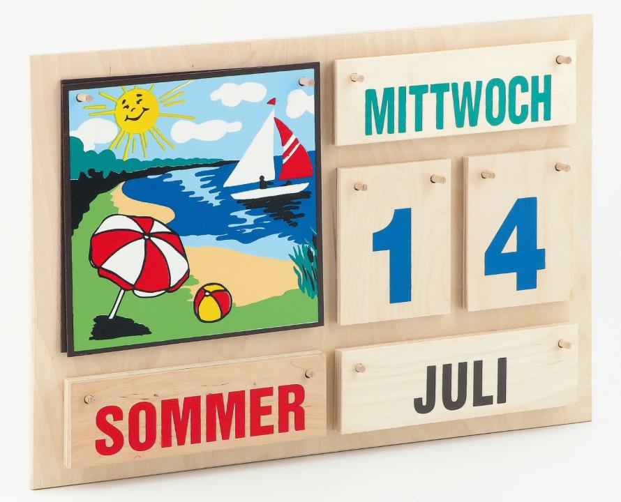 Jahreskalender aus Holz - Wandkalender: Sommermotiv. KiTa-Spielewelt