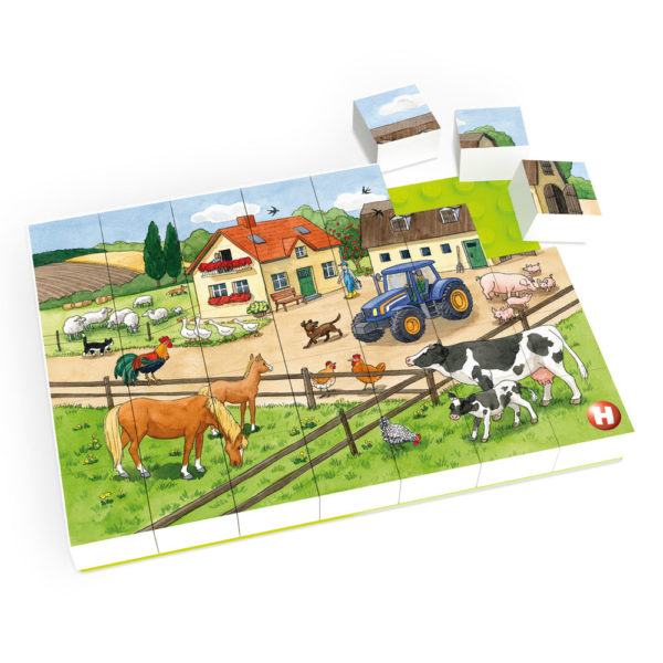 Puzzle Leben auf dem Bauernhof - Grundplatte mit Bausteinen zum Stecken. KiTa-Spielewelt