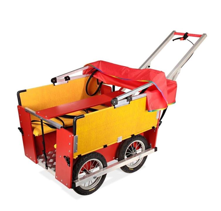 Krippenwagen 6-Sitzer - Kinderwagen mit eingeklapptem Sonnendach - KiTa-Spielewelt