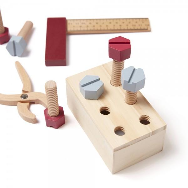Schrauben, Zange, Messstab und Holzbox mit Gewinde - Holzspielzeug - KiTa-Spielewelt