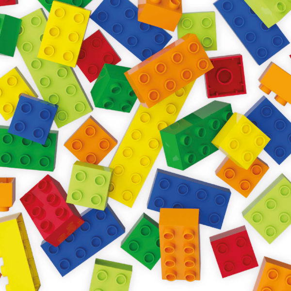 Bausteine, 120-teilig: Bunte Mischung von Klemmbausteinen in verschiedenen Größen und Farben. KiTa-Spielewelt
