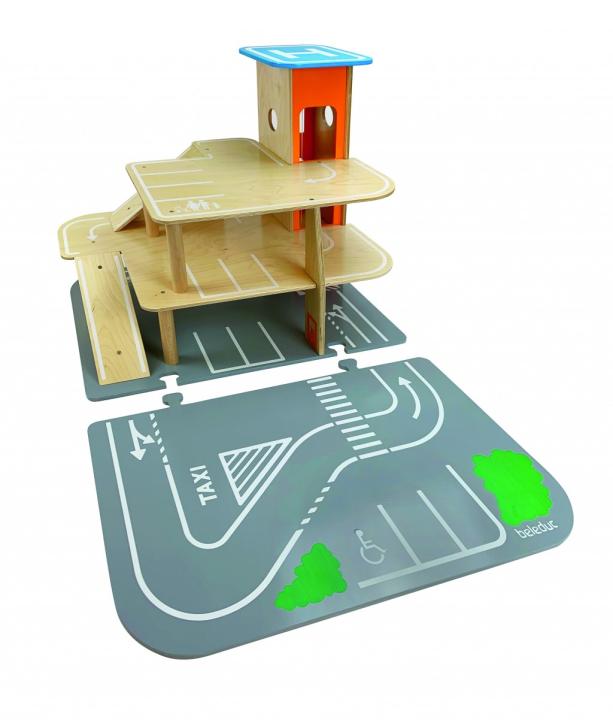 XXL City Parkhaus, Holzspielzeug mit Aufzug und Hubschrauberlandeplatz -KiTa-Spielewelt