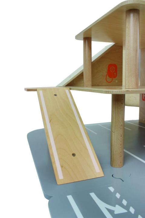 XXL City Parkhaus - stabiles Holzspielzeug mit 3 Ebenen, Rampen, Aufzug und Markierungen - KiTa-Spielewelt
