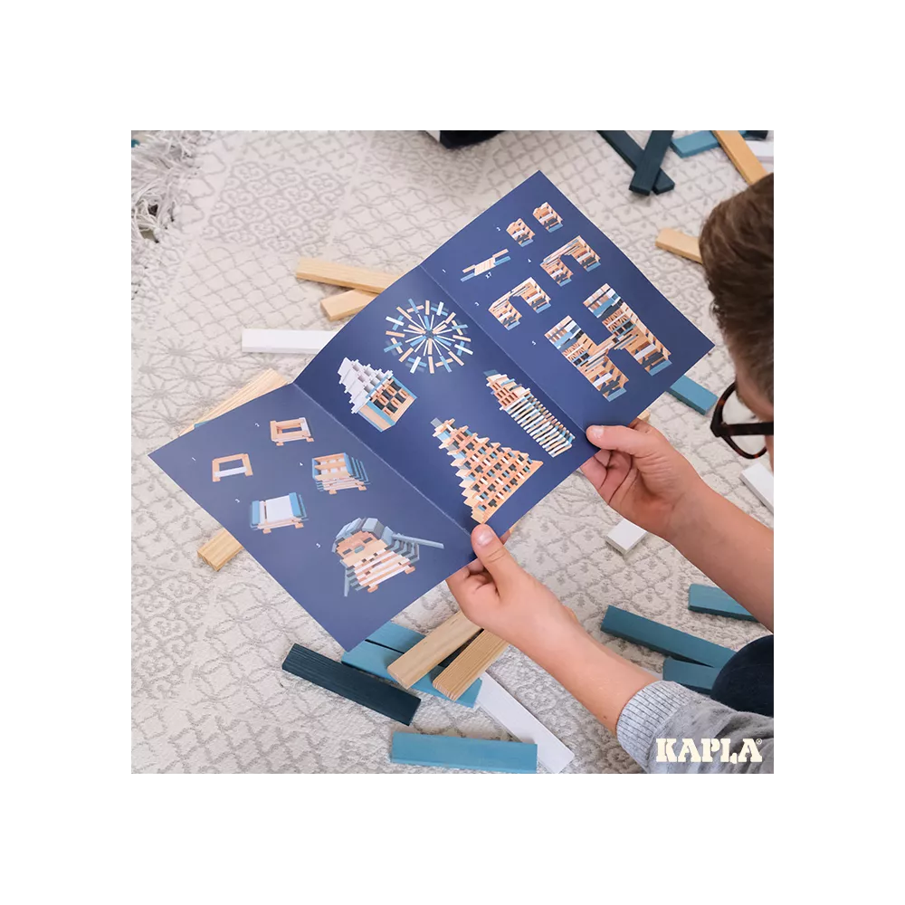 Kapla 200er Box blau: Anleitungsheft mit vielen Konstruktionsiideen. KiTa-Spielewelt