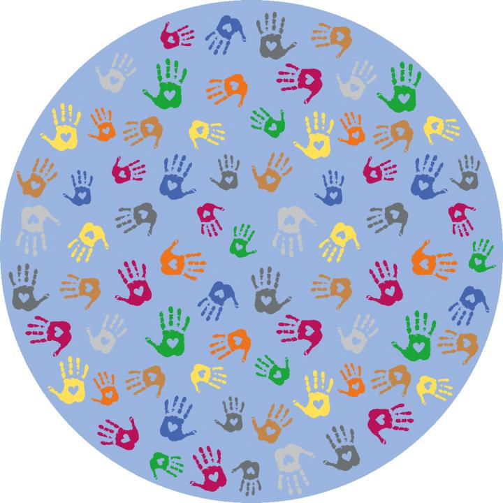 Spielteppich "Hände" - rund - bedruckt mit bunten Händen
