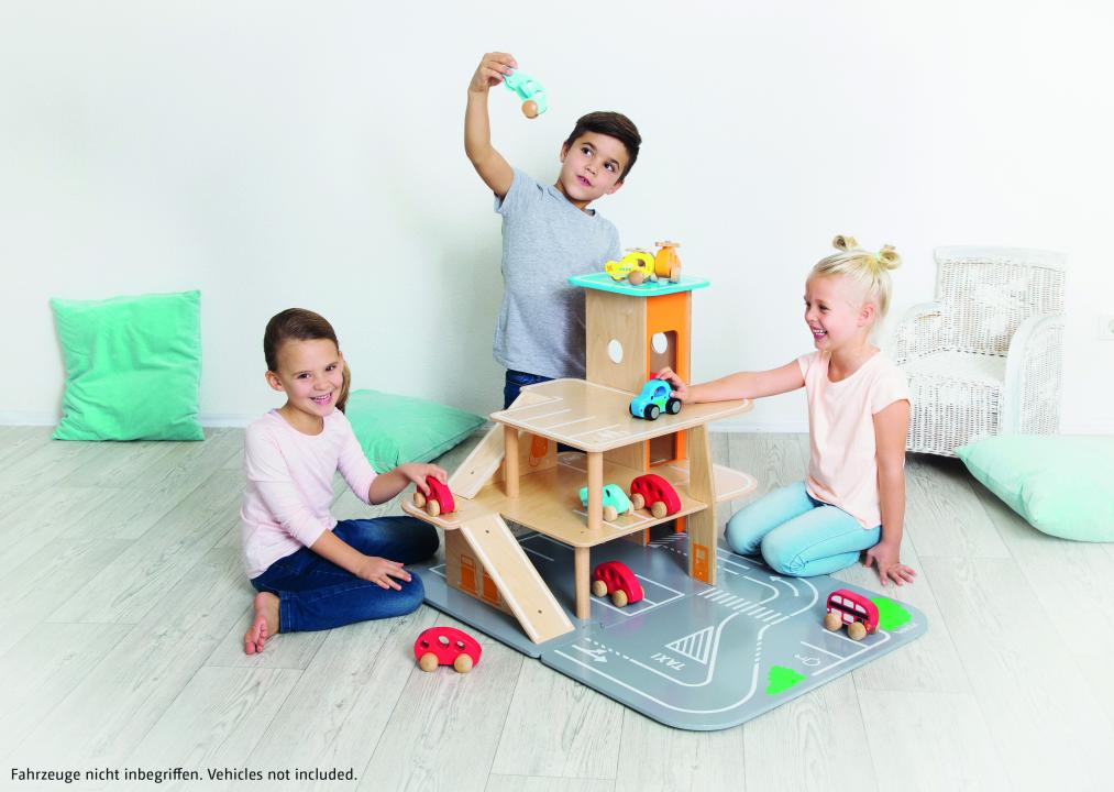 XXL City Parkhaus - tolles Holzparkhaus mit 91 cm Höhe, für bis zu 5 Kinder - KiTa-Spielewelt
